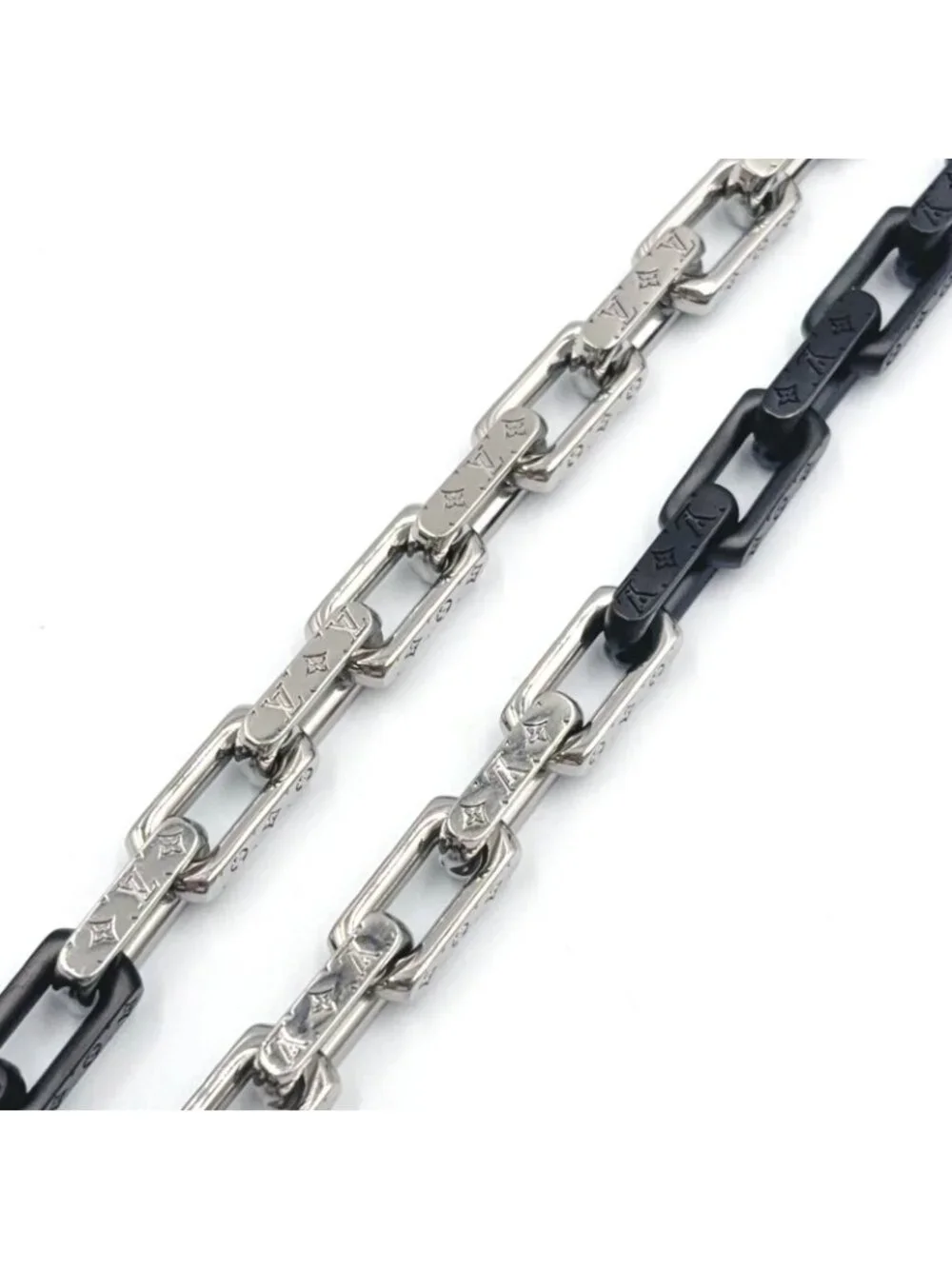 Louis Vuitton Collier Monogram Chain Metal Silver Black Necklace